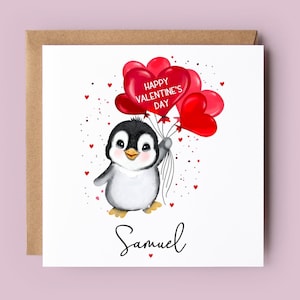 Valentinstagskarte, personalisierte Valentinstagskarte, Pinguin, Pinguinkarte, Herzballons, Valentinstagskarte, Valentinstag, Valentinstag