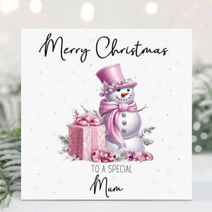 Weihnachtskarte, personalisierte Karte für Mama, Mama, Oma, Tante, Nan, Oma, Rosa Weihnachten, Rosa Schneemann, Weihnachten, Rosa Schneeflocken, Schneemann