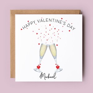 Biglietto di San Valentino, biglietto di San Valentino personalizzato, bicchieri da champagne, cuori, biglietto di San Valentino, San Valentino, buon San Valentino
