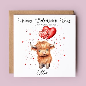 Valentinstag Karte, personalisierte Valentinstag Karte für Frau, Verlobte, Freundin, Valentinstag Karte, Highland Cow, Kuh, Valentine Highland Cow