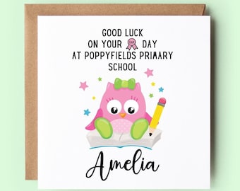 Personalised First Day of School Card, First Day at School, Back to School, Starting School, Primary School, Owl Card,1st Day at School Card