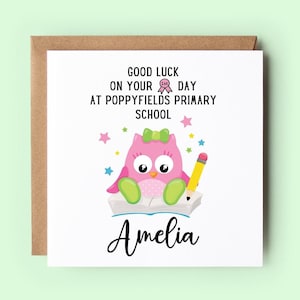 Tarjeta personalizada del primer día de clases, primer día de clases, regreso a la escuela, inicio de la escuela, escuela primaria, tarjeta de búho, tarjeta del primer día de la escuela