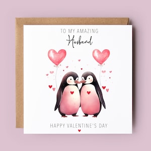 Valentinstagskarte für Mann, Verlobte, Freund, Partner, Für Ihn, Pinguin Karte, Pinguine, Herzen, Valentinstag, Valentinstag