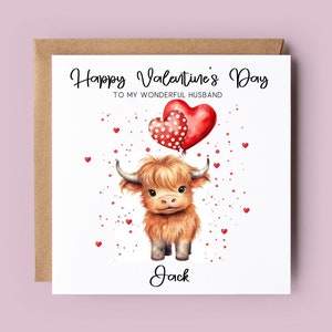Biglietto di San Valentino, biglietto di San Valentino personalizzato per marito, fidanzato, fidanzato, biglietto di San Valentino, mucca delle Highlands, mucca, mucca delle Highlands di San Valentino