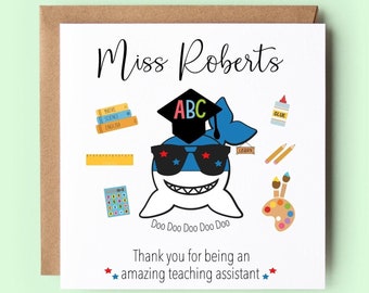 Thank You Teaching Assistant Card, Personalised Assistant Card, Teacher Card, Teacher, Baby Shark, Teacher Appreciation, Thank You Card