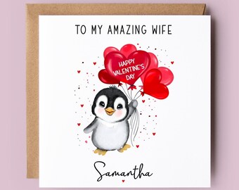 Valentine's Day Card for Wife, Fiancée, Girlfriend, Partner, Personalised Valentine's Day Card, Penguin, Penguin Card, Valentine Card