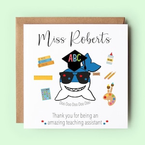 Tarjeta de asistente de enseñanza de agradecimiento, tarjeta de asistente personalizada, tarjeta de maestro, maestro, tiburón bebé, agradecimiento al maestro, tarjeta de agradecimiento