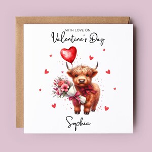 Biglietto di San Valentino, biglietto di San Valentino personalizzato, per lui, per lei, biglietto di San Valentino, mucca delle Highlands, mucca, mucca delle Highlands di San Valentino, San Valentino