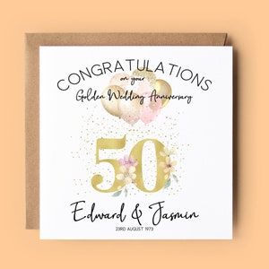 50.º aniversario de bodas, bodas de oro, tarjeta personalizada, aniversario de bodas de oro, aniversario importante