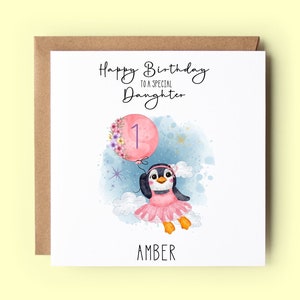 Carte d'anniversaire personnalisée pour fille, carte d'anniversaire, carte de joyeux anniversaire, anniversaire, pingouin, carte de pingouin, petite-fille, nièce, ami