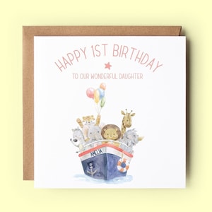 Cartão de aniversário personalizado, cartão de aniversário, animais da selva de safári, cruzeiro na selva, aniversário náutico, filha, neta, aniversário de barco