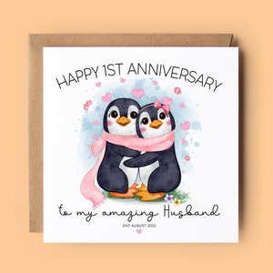 Tarjeta de aniversario para marido, tarjeta de aniversario, tarjeta de aniversario de marido, aniversario de boda, pingüinos, tarjeta de pingüino, tarjeta de feliz aniversario