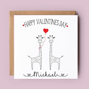 Tarjeta de San Valentín personalizada, para él, para ella, tarjeta de San Valentín, tarjeta de jirafa, jirafa, globo de corazón, día de San Valentín, San Valentín