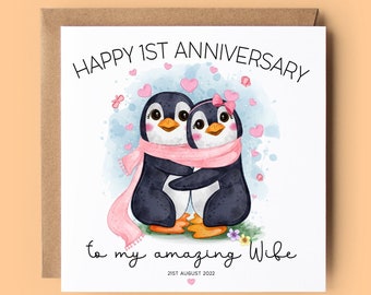 Anniversary Card for Wife, Anniversary Card, Wife Anniversary Card, Wedding Anniversary, Penguin Card, Happy Anniversary Card, Card for Wife