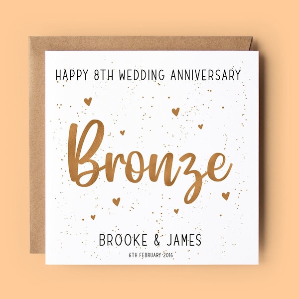 8th Anniversary Card, Bronze Anniversary, Personalised Card, 8th Wedding Anniversary, Anniversary Card, Bronze, Wedding Anniversary Card