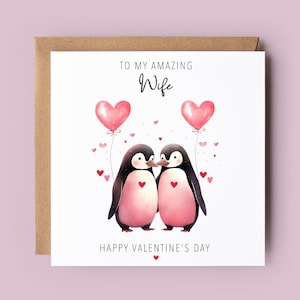 Cartão de Dia dos Namorados para Esposa, Noiva, Namorada, Parceira, Para Ela, Cartão de Pinguim, Pinguins, Corações, Cartão de Dia dos Namorados, Dia dos Namorados