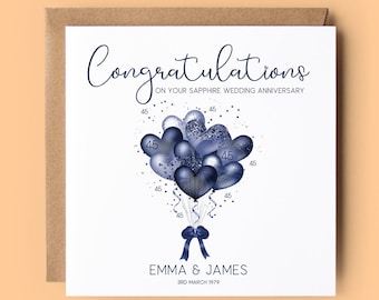 Sapphire 45th Wedding Anniversary Card 45 Year Anniversary Handmade ...
