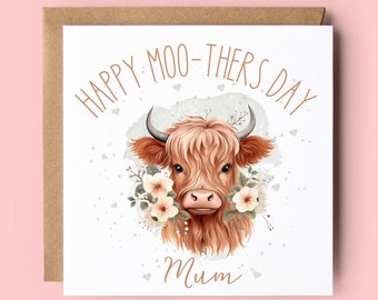 Highland Cow Mother's Day Card: Floral Mum Card