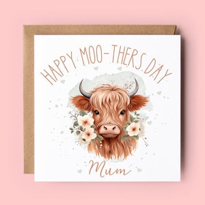 Moederdagkaart, Moederdag, Schotse hooglander, koe, mama, mama, mama, mama, fijne Moederdag, kaart voor Moederdag
