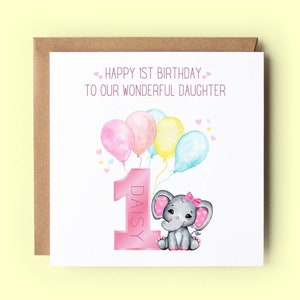 Personalisierte Geburtstagskarte, Tochter Geburtstagskarte, 1.2.3. Geburtstagskarte, alles Gute zum Geburtstagkarte, Elefant, Tochter, Enkelin, Nichte