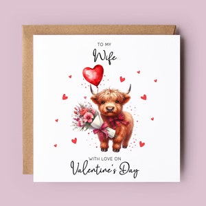 Biglietto di San Valentino, biglietto di San Valentino per moglie, fidanzata, fidanzata, biglietto di San Valentino, mucca delle Highlands, mucca, mucche delle Highlands per San Valentino, cuori