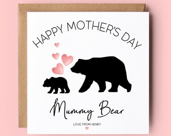 Mother's Day Card, Personalised Mother's Day Card, Mummy Bear, Mama Bear, Bears, Hearts, Mother's Day, Happy Mother's Day, Mother's Day Gift