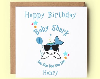 Personalised Birthday Card, 1st Birthday Card, Baby Shark, Son Birthday Card, 2nd Birthday, Shark Card, Birthday Card, Grandson, Nephew