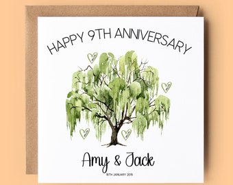 Personalised 9th Anniversary Card: Willow Tree Design, 9 Years Married, Couple Card
