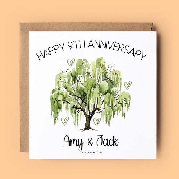 9th Anniversary Card, Willow Anniversary, Personalised Card, 9th Wedding Anniversary Card, Anniversary Card, Willow, Wedding Anniversary