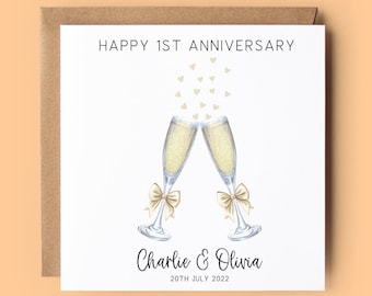 Personalised Anniversary Card, 1st Anniversary, 2nd Anniversary, Anniversary Card, Happy Anniversary, Champagne Glasses, Wedding Anniversary