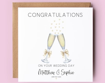 Wedding Card, Personalised Wedding Card, Champagne Glasses, Congratulations Card, Just Married, Mr and Mrs, Wedding Day, Bride and Groom