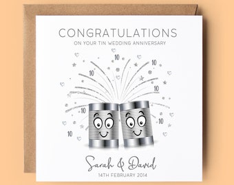 10th Anniversary Card, Tin Anniversary, Personalised Card, 10th Anniversary, 10th Wedding Anniversary, Tin, 10 Year Anniversary Card
