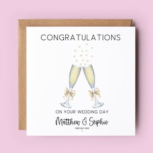 Tarjeta de boda, Tarjeta de boda personalizada, Copas de champán, Tarjeta de felicitación, Recién casados, Sr. y Sra., Día de la boda, Novios