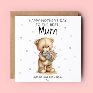Carte de fête des mères, carte de fête des mères personnalisée, carte pour maman, maman, maman, maman, carte ours en peluche, fleurs, coeurs, bonne fête des mères