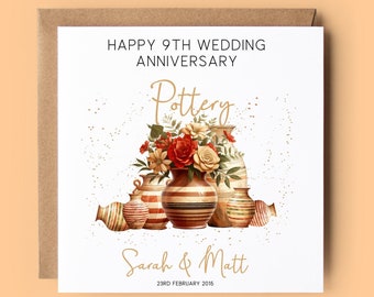 9th Anniversary Card, Pottery Anniversary, Personalised Card, 9th Wedding Anniversary, Anniversary Card, Pottery, Wedding Anniversary Card