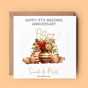 9. Hochzeitsjubiläumskarte, Keramikjubiläum, personalisierte Karte, 9. Hochzeitstag, Jubiläumskarte, Keramik, Hochzeitsjubiläumskarte