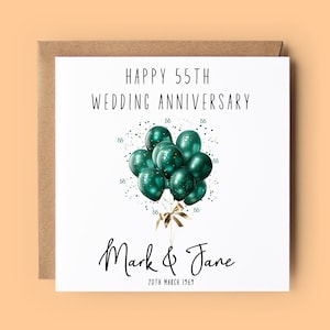 Tarjeta de aniversario esmeralda, 55.° aniversario, tarjeta de aniversario personalizada, aniversario esmeralda, globos esmeralda, aniversario de bodas, 1969