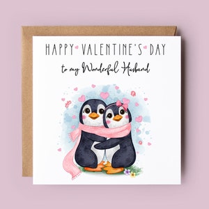 Carte de Saint-Valentin pour mari, fiancé, petit ami, carte de Saint-Valentin, carte de Saint-Valentin pingouin, pingouins, joyeuse Saint-Valentin