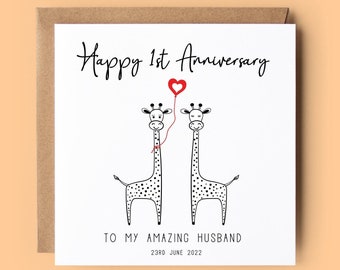 Anniversary Card for Husband, 1st Anniversary Card, Husband Anniversary Card, Wedding Anniversary, Giraffe Card, Happy Anniversary Card