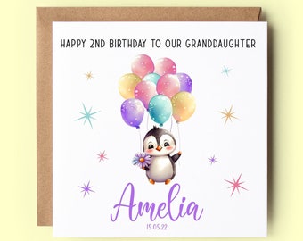 Personalised Penguin Birthday Card: Daughter, Granddaughter, Sister