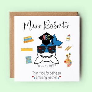 Tarjeta de maestro de agradecimiento, tarjeta de maestro personalizada, tarjeta de maestro, regalo de maestro, tiburón bebé, apreciación del maestro, tarjeta de agradecimiento, maestro