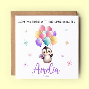 Cartão de aniversário personalizado, cartão de aniversário, aniversário, cartão de idade, cartão de aniversário, cartão de pinguim, balões, filha, neta, irmã, sobrinha