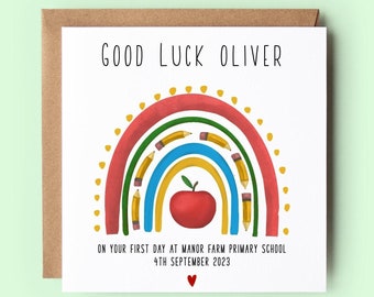 First Day of School Card, Personalised Good Luck at School Card, Primary School, Back to School, Starting School, Good Luck Card, Rainbow