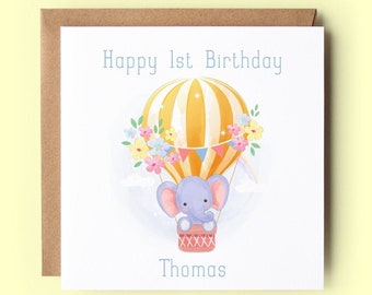 First Birthday Card, Personalised Birthday Card, Personalised Card, Elephant, Fox, Hot Air Balloon, Daughter, Son, Granddaughter, Grandson