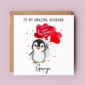 Carte de Saint-Valentin pour mari, fiancé, petit ami, partenaire, carte de Saint-Valentin personnalisée, pingouin, carte de pingouin, carte de Saint-Valentin