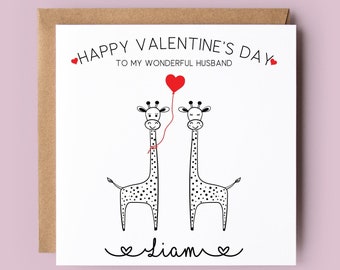 Valentine's Day Card for Husband, Fiancé, Boyfriend, Partner, Personalised Valentine's Day Card, Giraffe's, Giraffe Card, Valentine Card