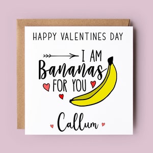 Valentine's Day Card, Personalised Valentine Card, Valentine's Day, Personalised Card, Banana, Bananas for You, Love Card, For Him, For Her