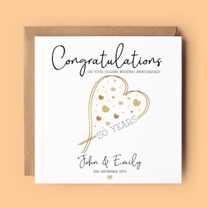 50.º aniversario de bodas, Bodas de oro, Tarjeta personalizada, 50.º aniversario, Bodas de oro, Aniversario, Hito, Corazón
