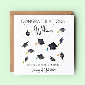 Carte personnalisée de félicitations pour l'obtention du diplôme, carte de remise des diplômes 2025, promotion 2025, casquette de remise des diplômes, carte de remise des diplômes, carte universitaire, université