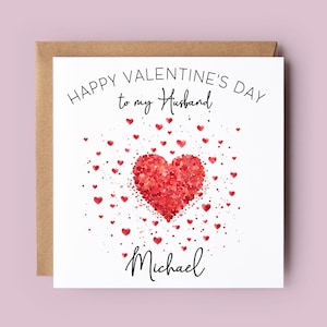 Tarjeta de San Valentín, Tarjeta de San Valentín personalizada para marido, prometido, novio, pareja, tarjeta de San Valentín, corazones rojos, corazones, San Valentín
